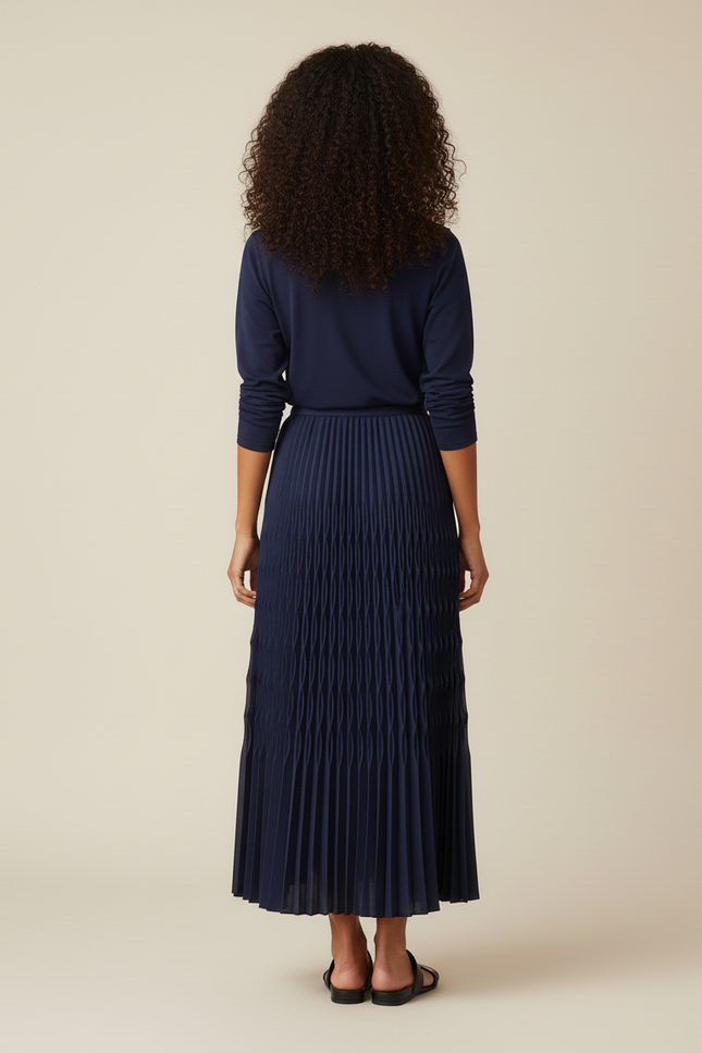 jupe plissée longue bleu marine