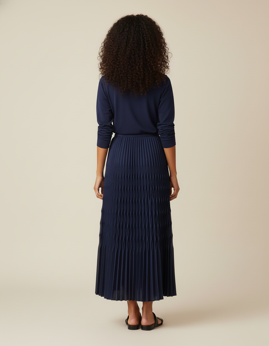 jupe plissée longue bleu marine