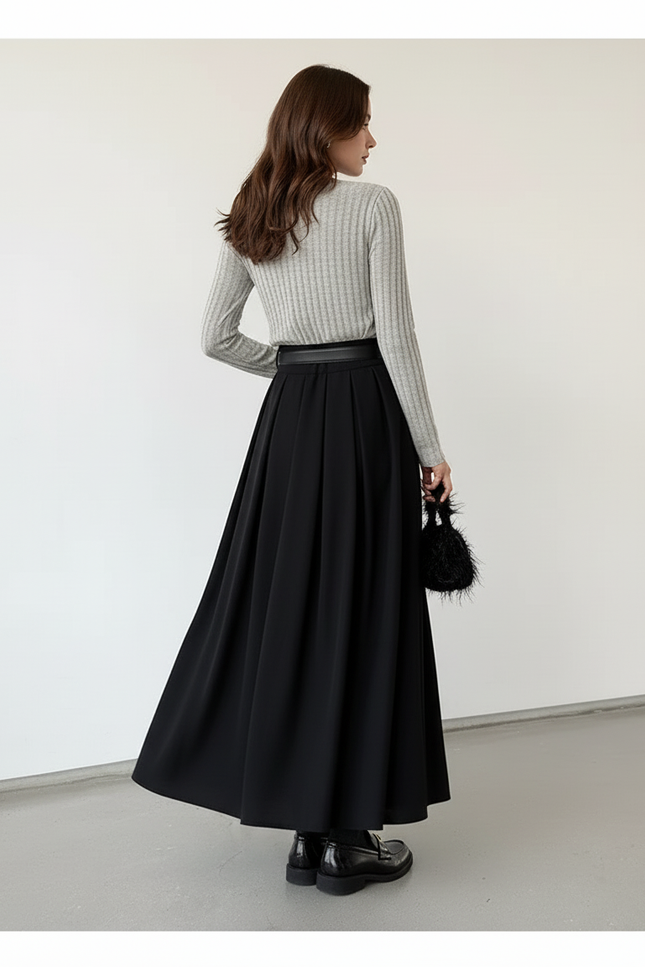 jupe longue plissée noire grande taille