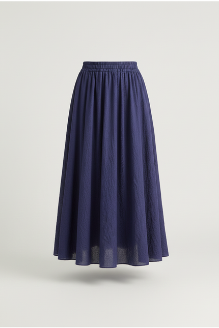 Jupe Plissée longue bleue marine fluide