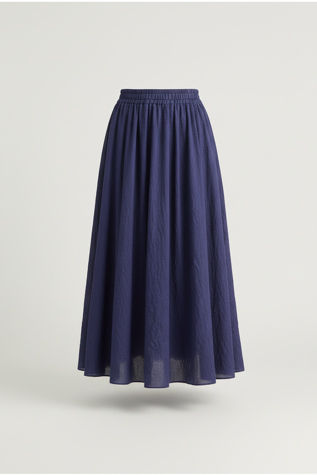 Jupe Plissée longue bleue marine fluide
