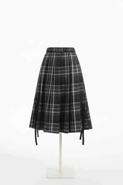 Jupe Plissée Carreaux Taille Haute Preppy