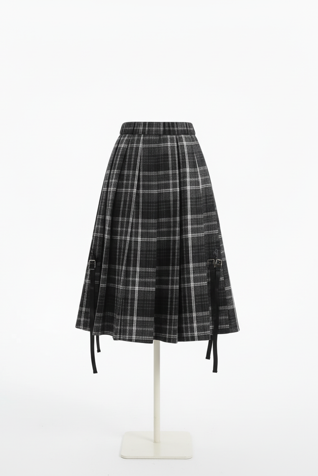 Jupe Plissée Carreaux Taille Haute Preppy