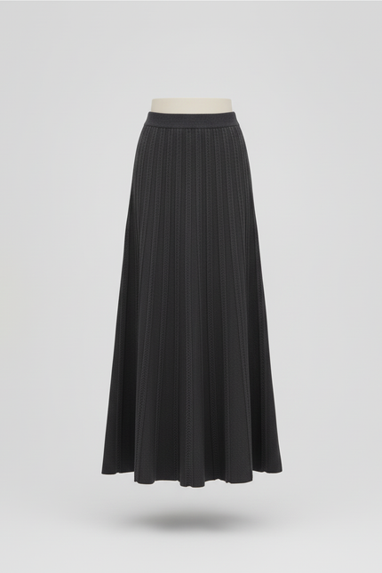 Jupe Plissée gris anthracite maille côtelée élégante