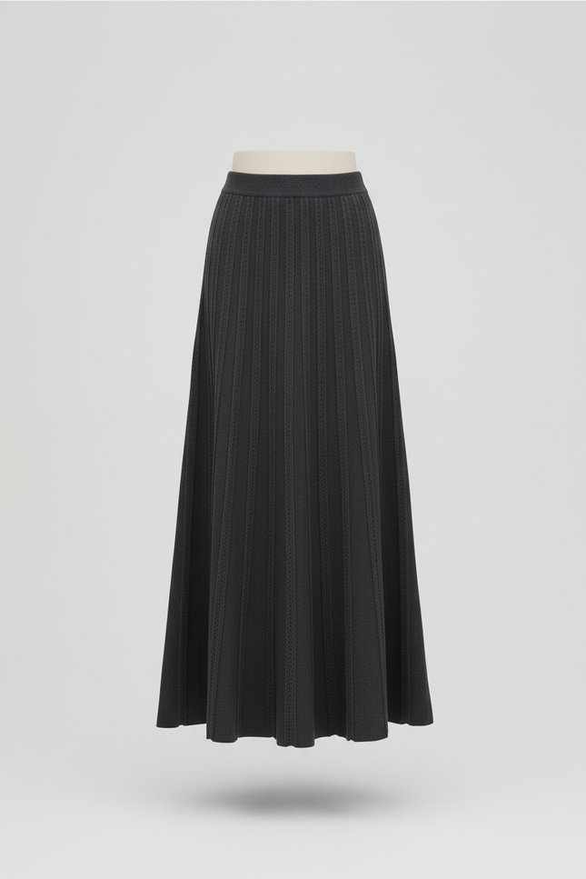 Jupe Plissée gris anthracite maille côtelée élégante