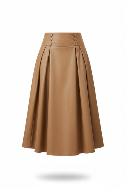 Jupe Plissée camel simili cuir élégante