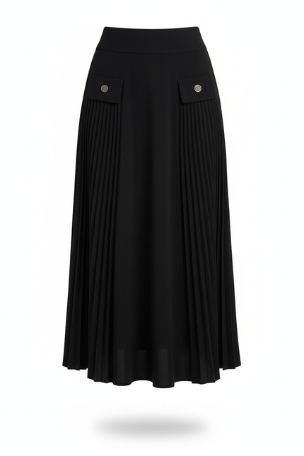 Jupe Plissée noire chic mi-longue