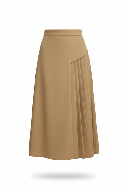 Jupe Plissée Camel Asymétrique Élégante