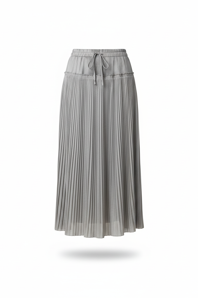 Jupe Plissée gris argent taille cordon élégante