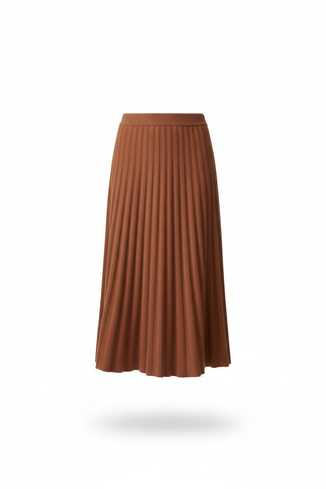 Jupe Plissée Maille Marron Élégante