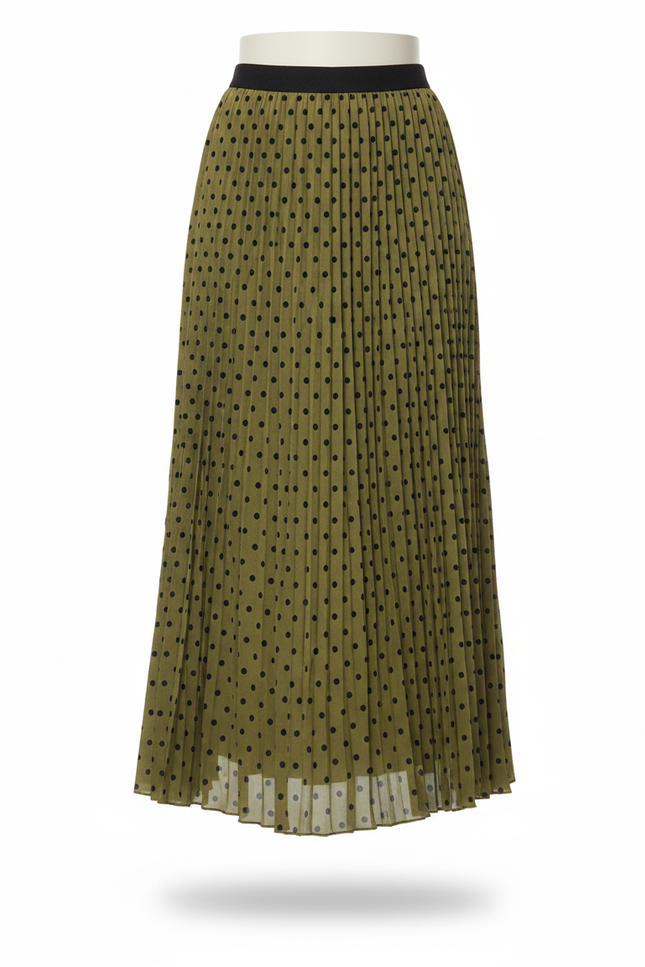 jupe longue plissée kaki