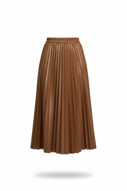 jupe plissée simili cuir marron