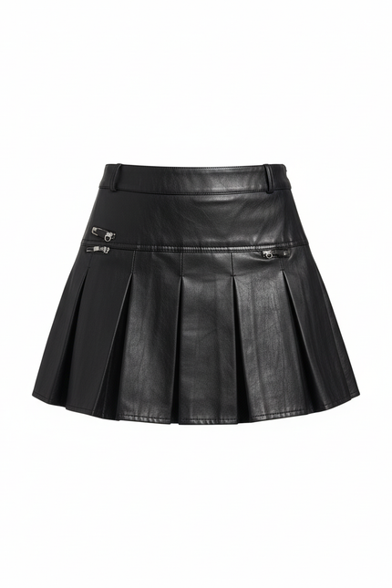 Jupe Plissée simili cuir noire punk