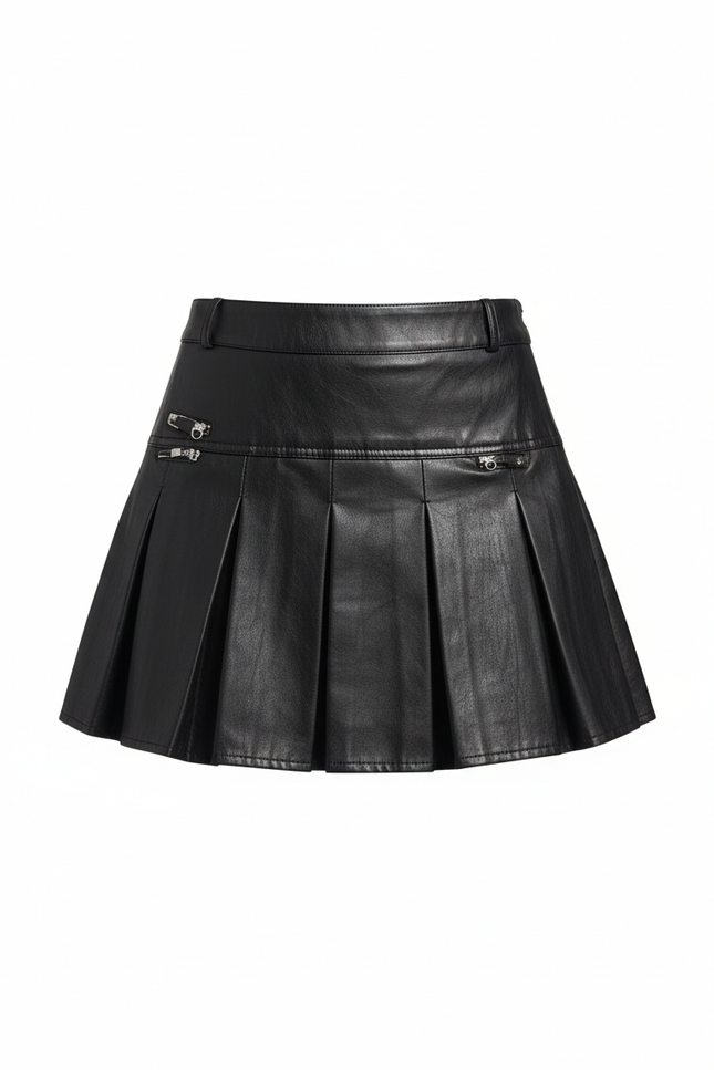 Jupe Plissée simili cuir noire punk