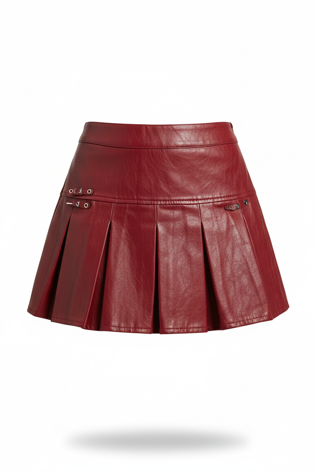 Jupe Plissée rouge similicuir grunge