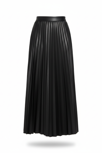 Jupe Plissée longue noire similicuir chic