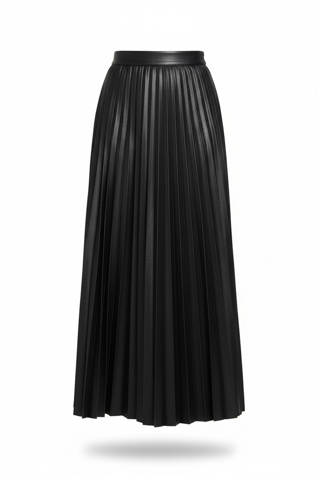 Jupe Plissée longue noire similicuir chic