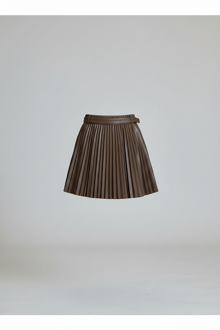 Jupe Plissée Similicuir Marron Chic