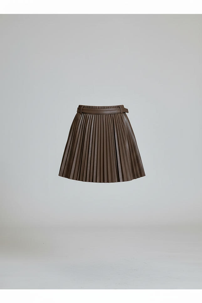 Jupe Plissée Similicuir Marron Chic