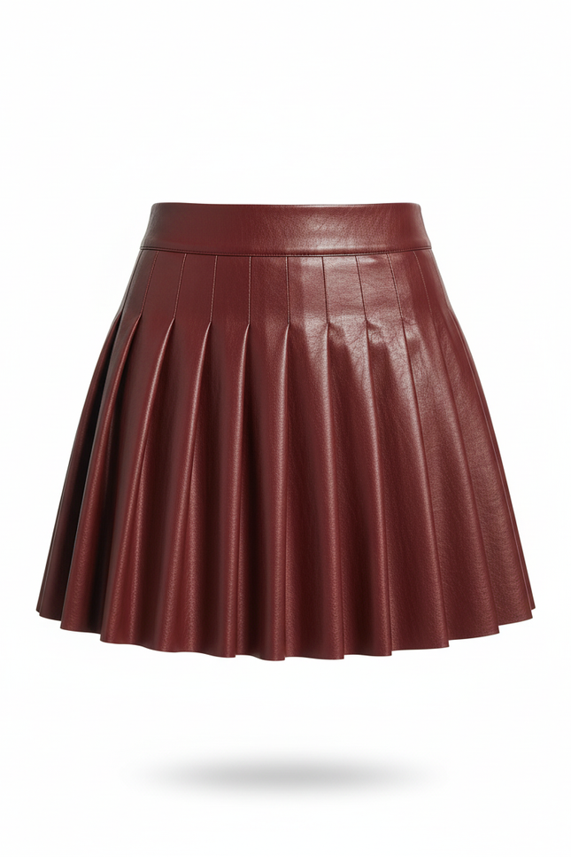 Jupe Plissée Bordeaux Similicuir Chic