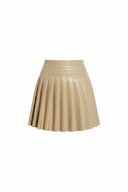 Jupe Plissée Beige Similicuir Chic