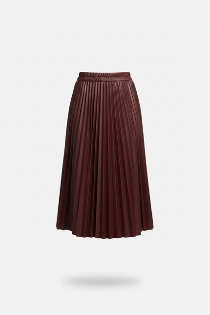jupe plissée simili cuir bordeaux