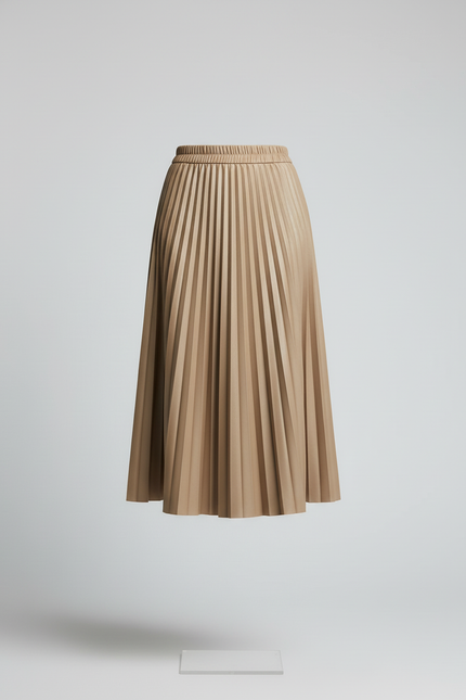 jupe plissée simili cuir beige