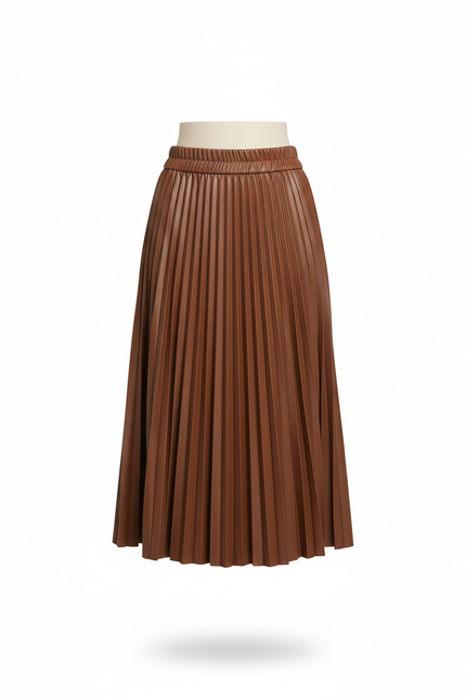 jupe plissée cuir marron
