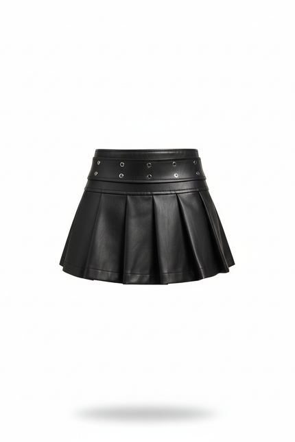 Jupe Plissée similicuir à rivets Gothique