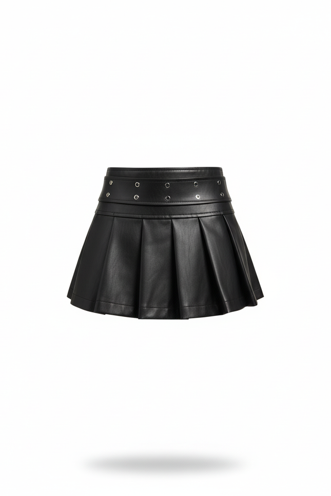 Jupe Plissée similicuir à rivets Gothique