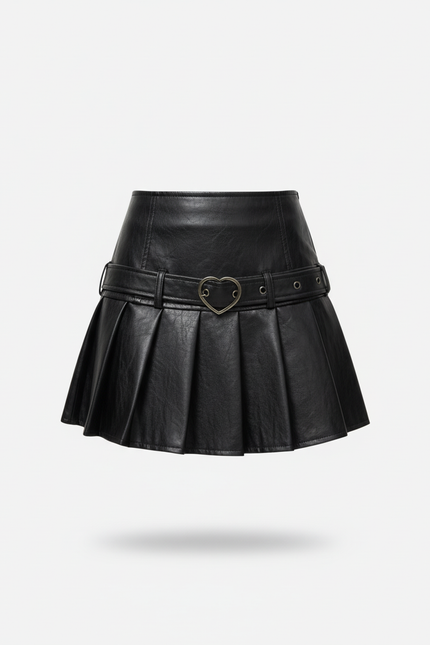 Jupe Plissée Noire Simili Cuir Chic