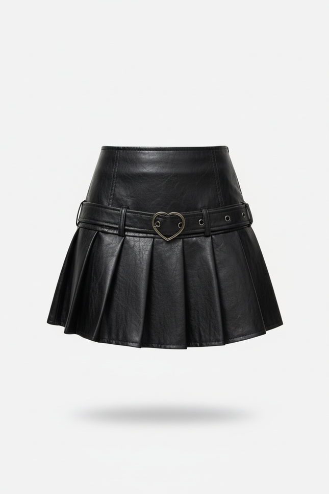 Jupe Plissée Noire Simili Cuir Chic