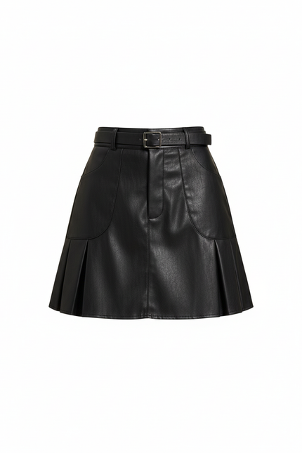 Jupe Plissée Cuir Noire Chic