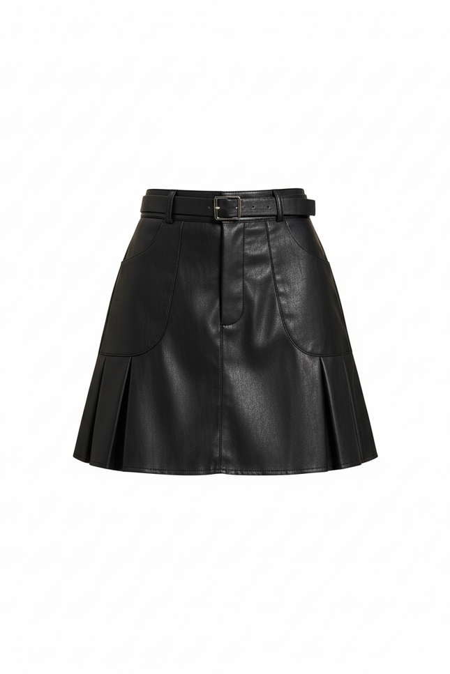 Jupe Plissée Cuir Noire Chic