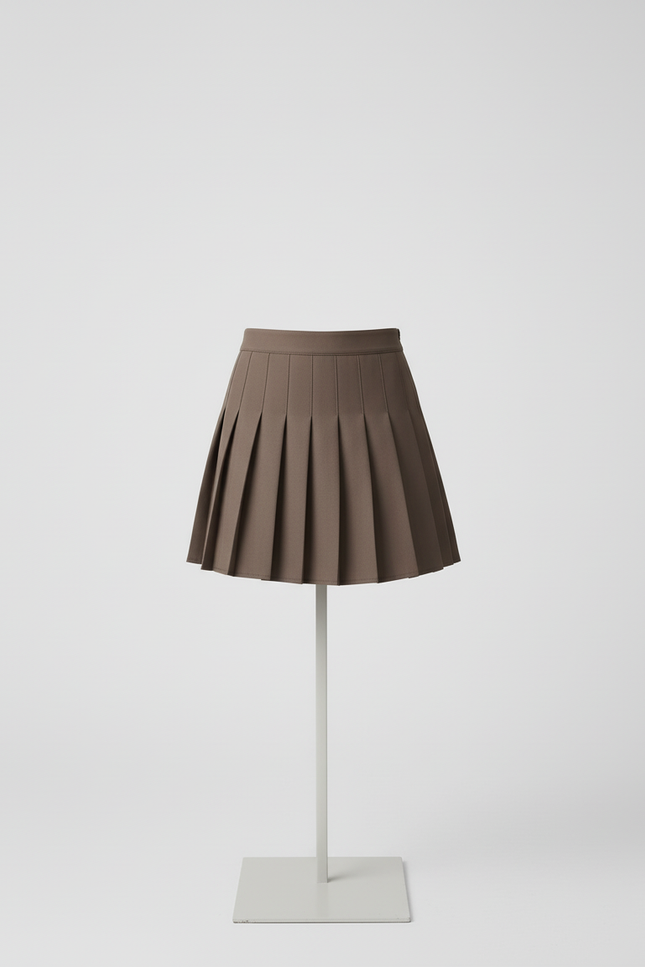 Jupe Plissée Taupe Mini Décontractée