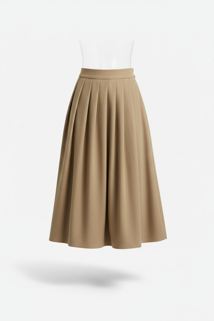 Jupe Plissée beige taille haute décontractée