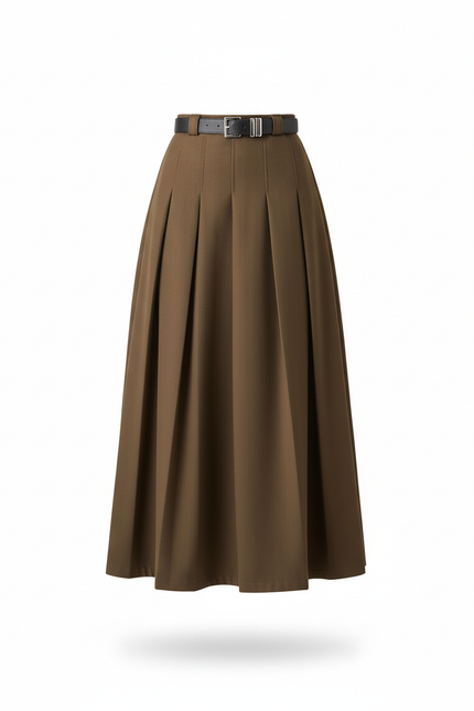 Jupe Plissée marron taille haute élégante raffinée