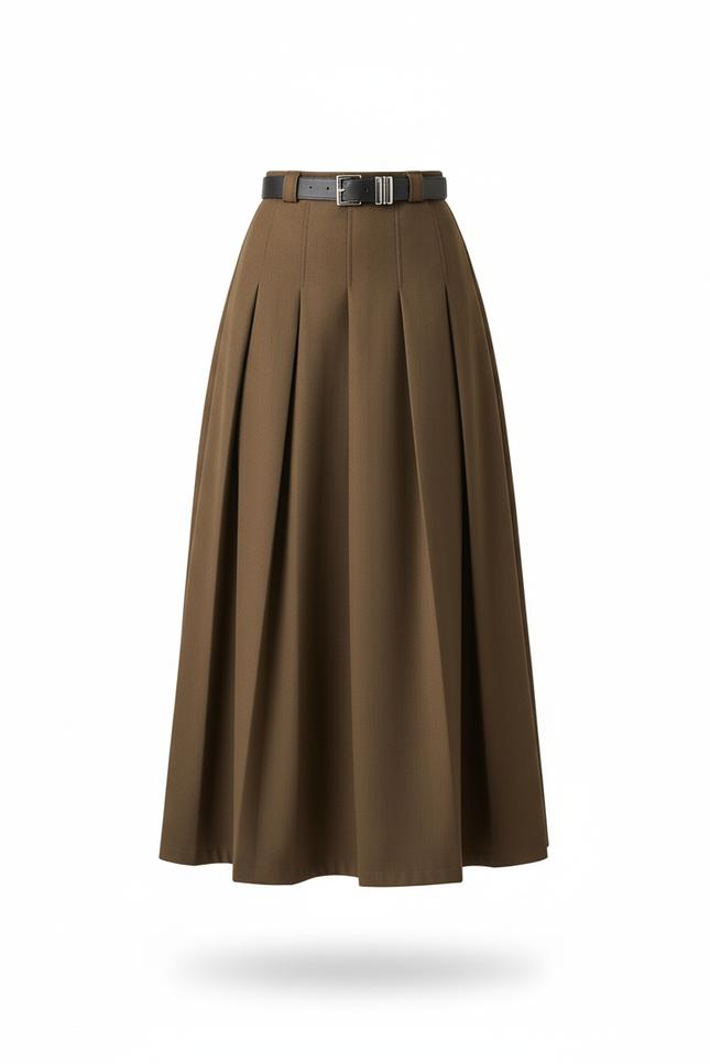 Jupe Plissée marron taille haute élégante raffinée