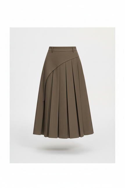 Jupe Plissée Marron Asymétrique Chic