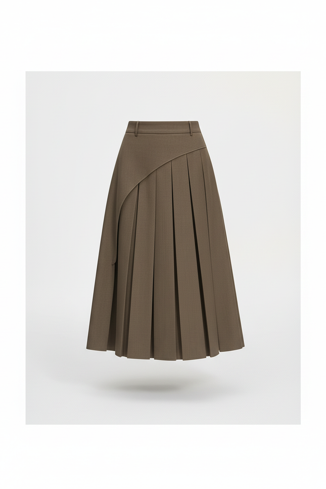 Jupe Plissée Marron Asymétrique Chic