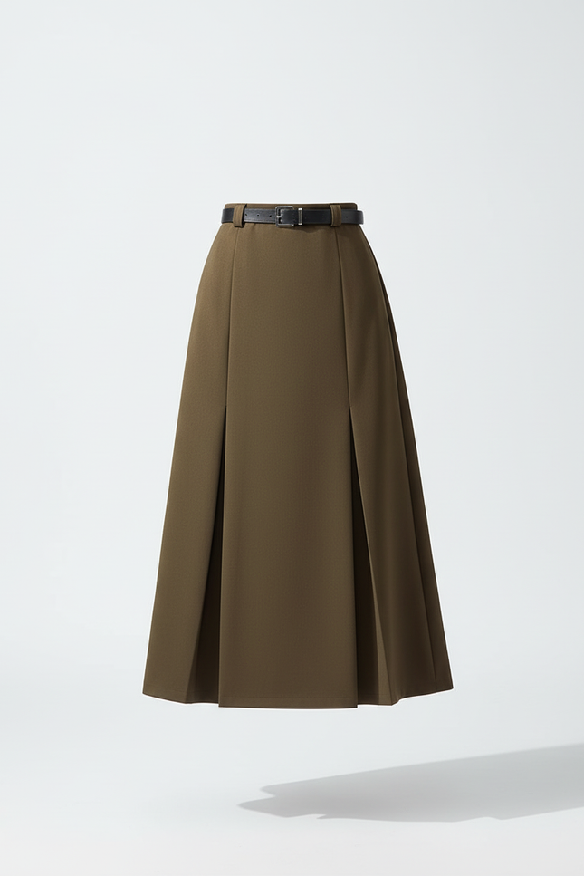 Jupe Plissée Kaki Longue Chic