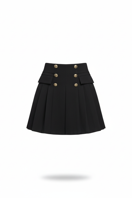 Jupe Plissée noire chic boutons dorés