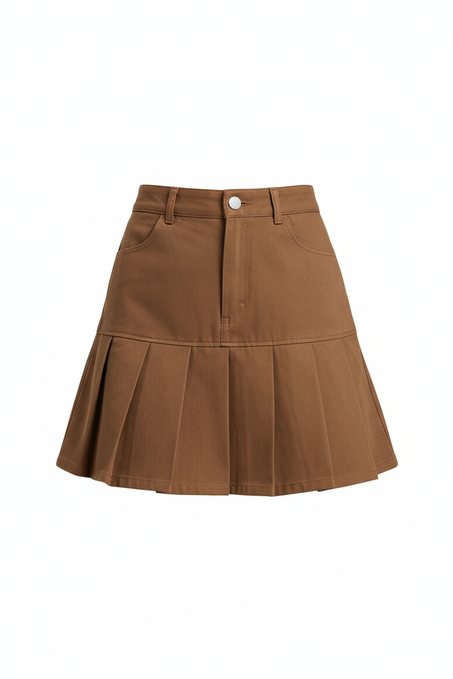 Jupe Plissée marron mini chic raffinée