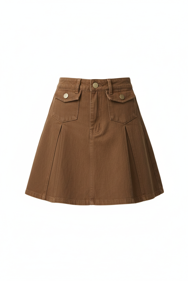 Jupe Plissée marron taille haute chic raffinée
