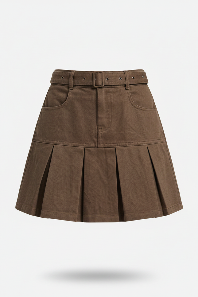 Jupe Plissée Courte Marron Chic