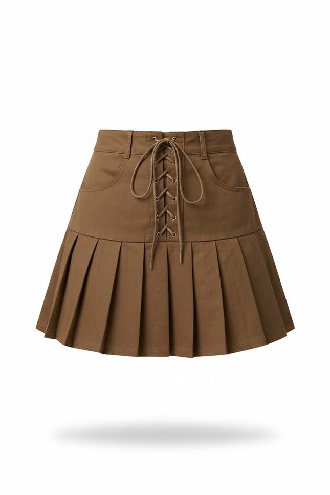 Jupe Plissée Marron Mini Chic raffinée élégante