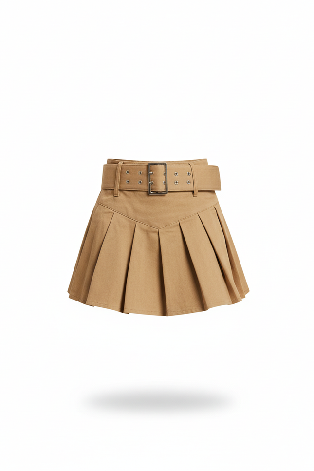 Jupe Plissée Marron Mini Chic tendance