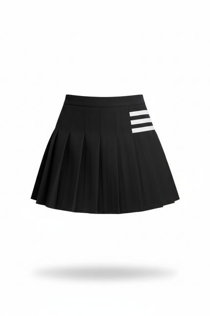 Jupe Plissée Noire Bandes Blanches Décontractée