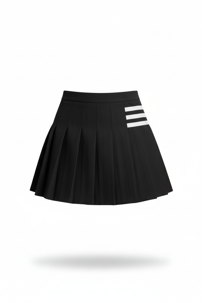 Jupe Plissée Noire Bandes Blanches Décontractée