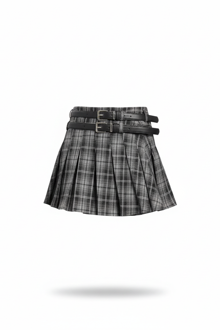 Jupe Plissée chic carreaux gris courte
